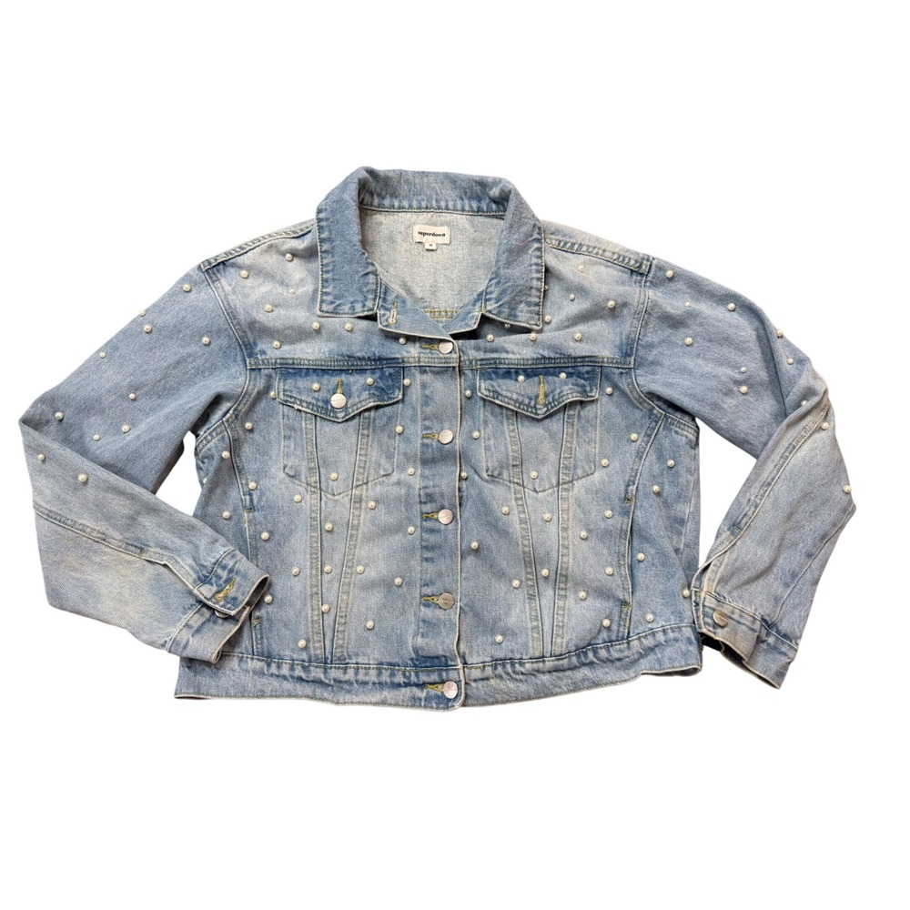 Superdown Pearl Denim Jacket Women M Light Wash Excellent Oversized Revolve